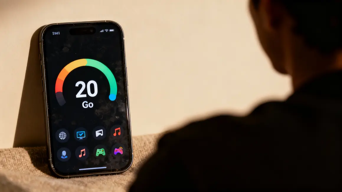 Jauge 20 Go avec icônes des usages mobiles