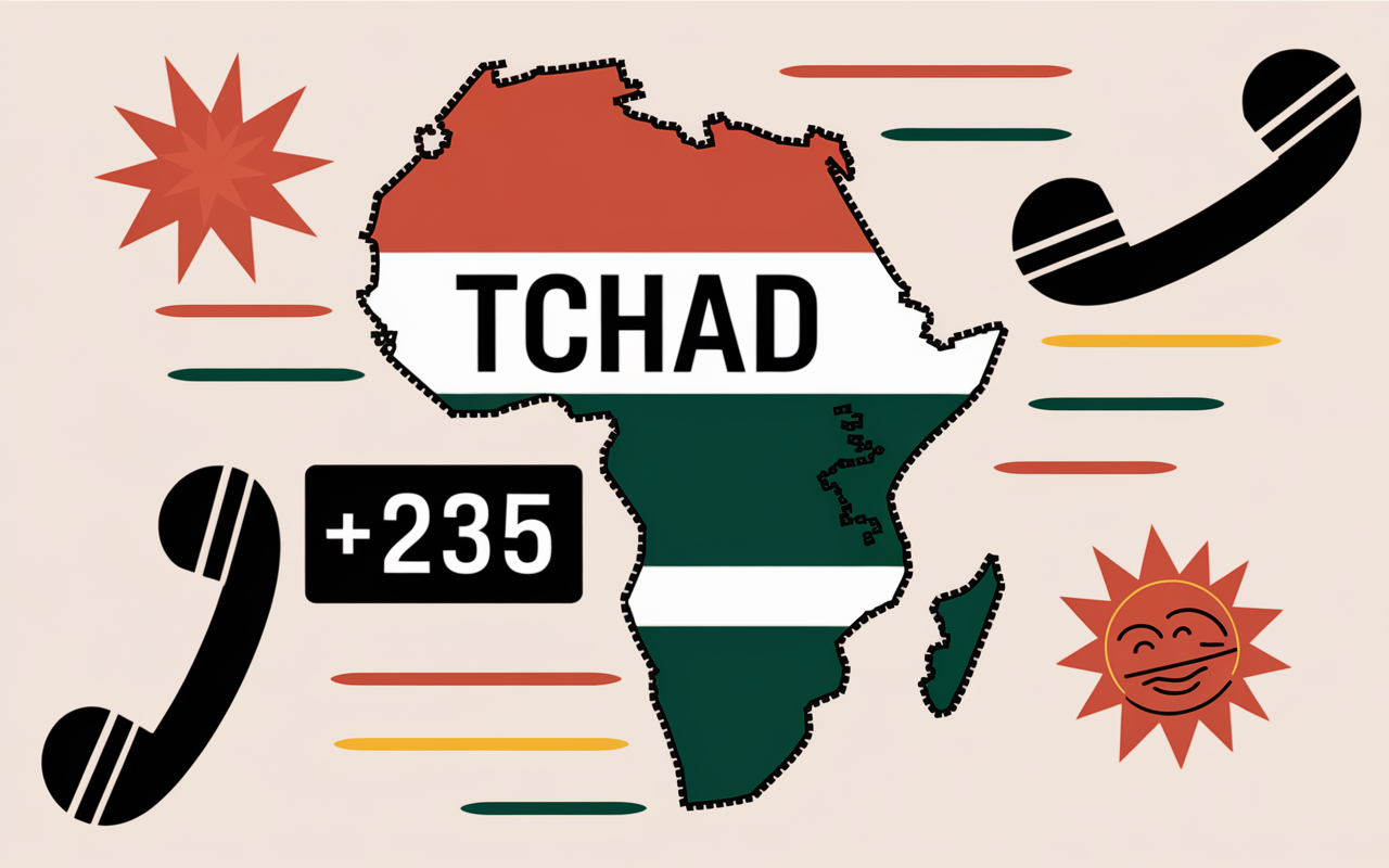 Carte Tchad indicatif +235 téléphones