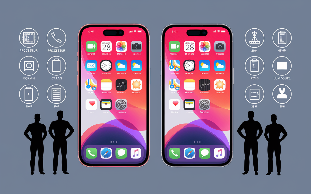 Tableau specs iPhone 13 Pro Max et 14 Pro Max côte à côte