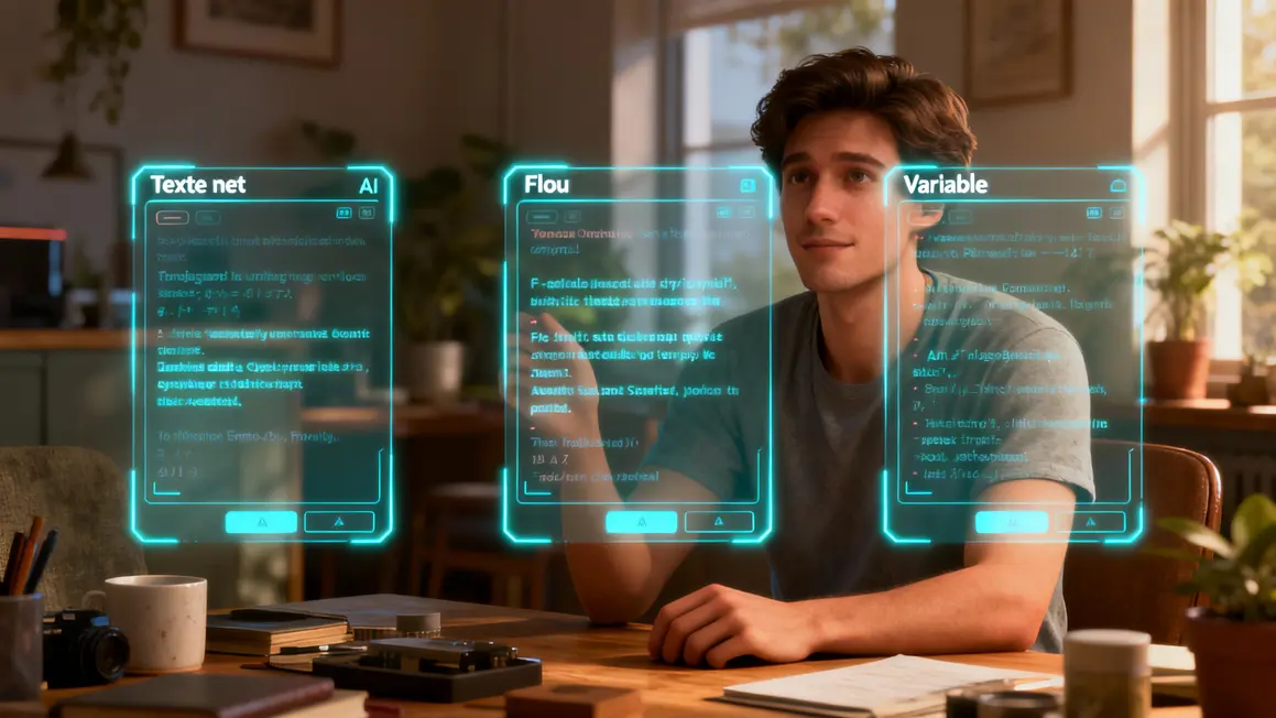 Capture interfaces IA texte net flou variable