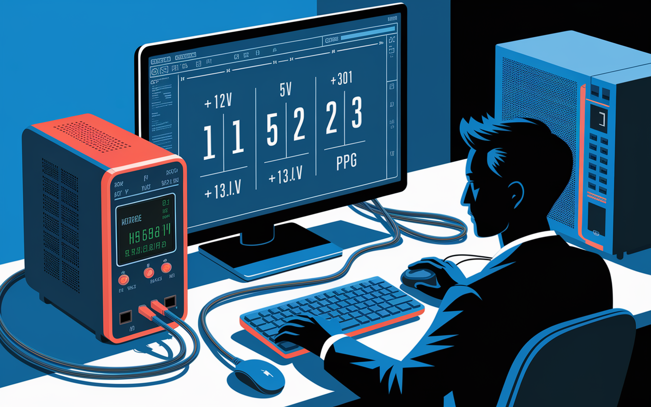 Testeur alimentation pc avec valeurs affichées