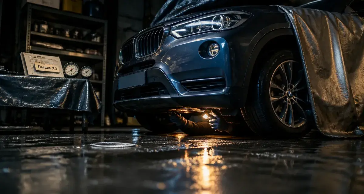 BMW X3 modèle à éviter : contrôle d’occasion sous châssis en atelier