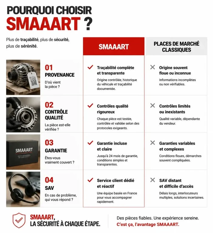 Infographie comparative des avantages du reconditionné SMAAART par rapport aux places de marché