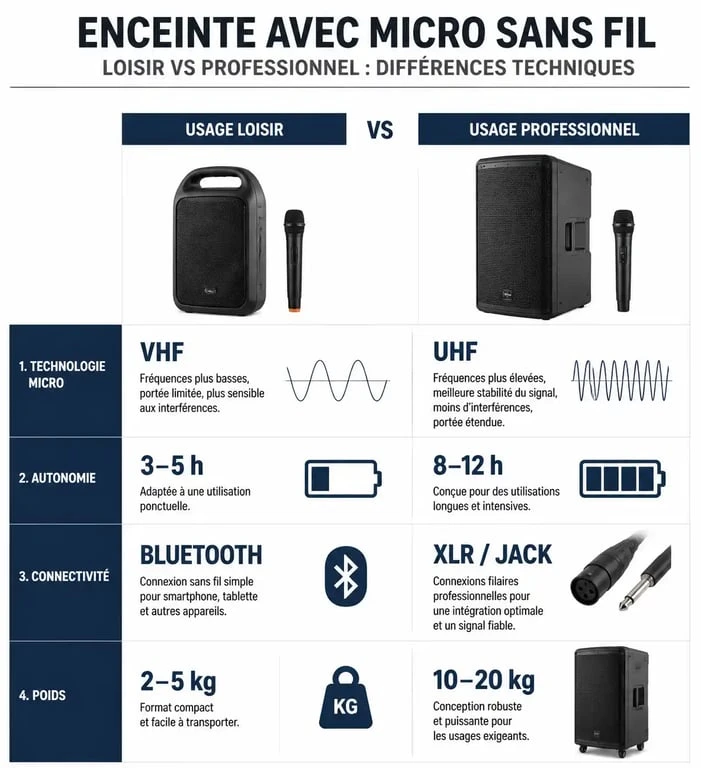 Comparatif technique des enceintes avec micro sans fil pour usage loisir et professionnel