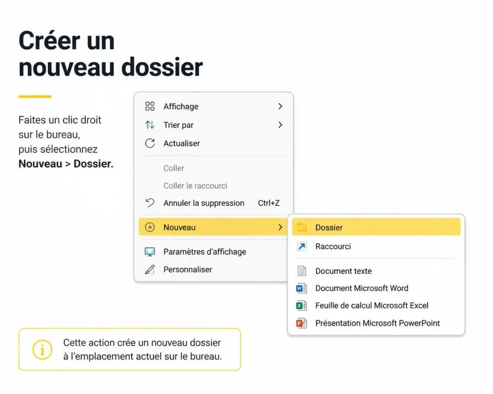Menu contextuel Windows pour créer un dossier sur PC