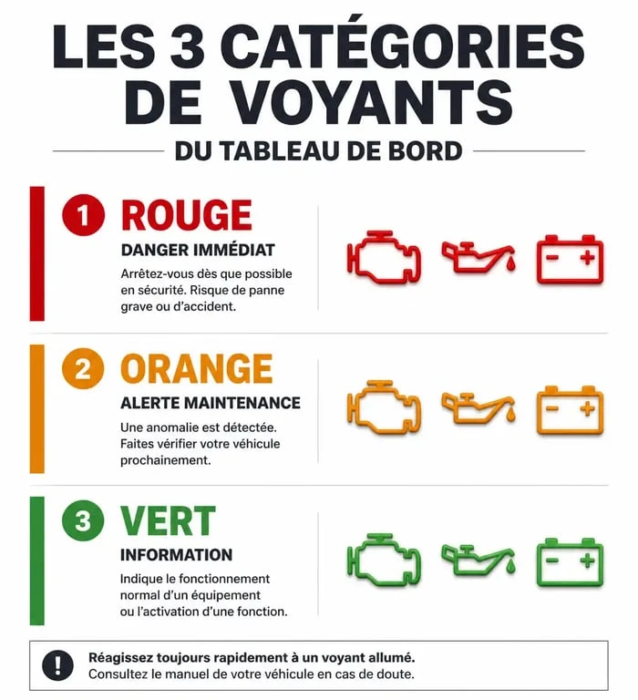 Infographie des voyants du tableau de bord Opel Astra : signification des couleurs et symboles