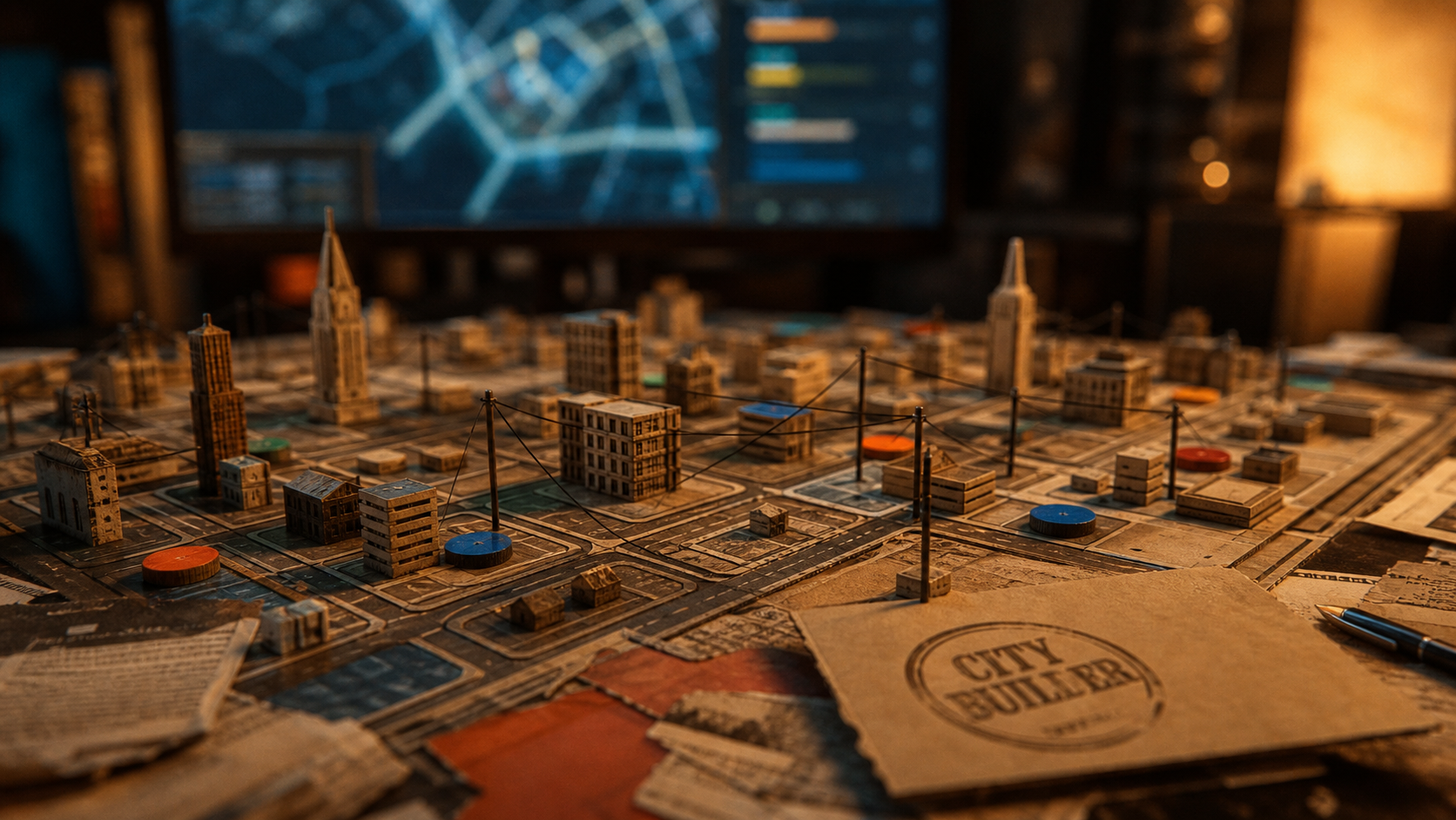 Meilleur city builder : maquette de ville et carte urbaine sur écran