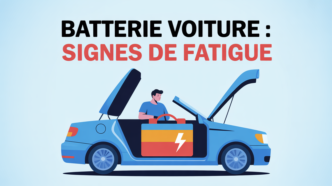 Signe de fatigue batterie voiture capot ouvert illustration