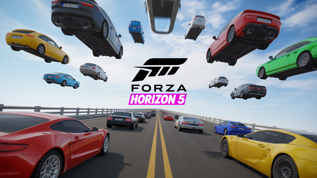 voiture forza horizon 5 sur route dynamique avec utilisateurs