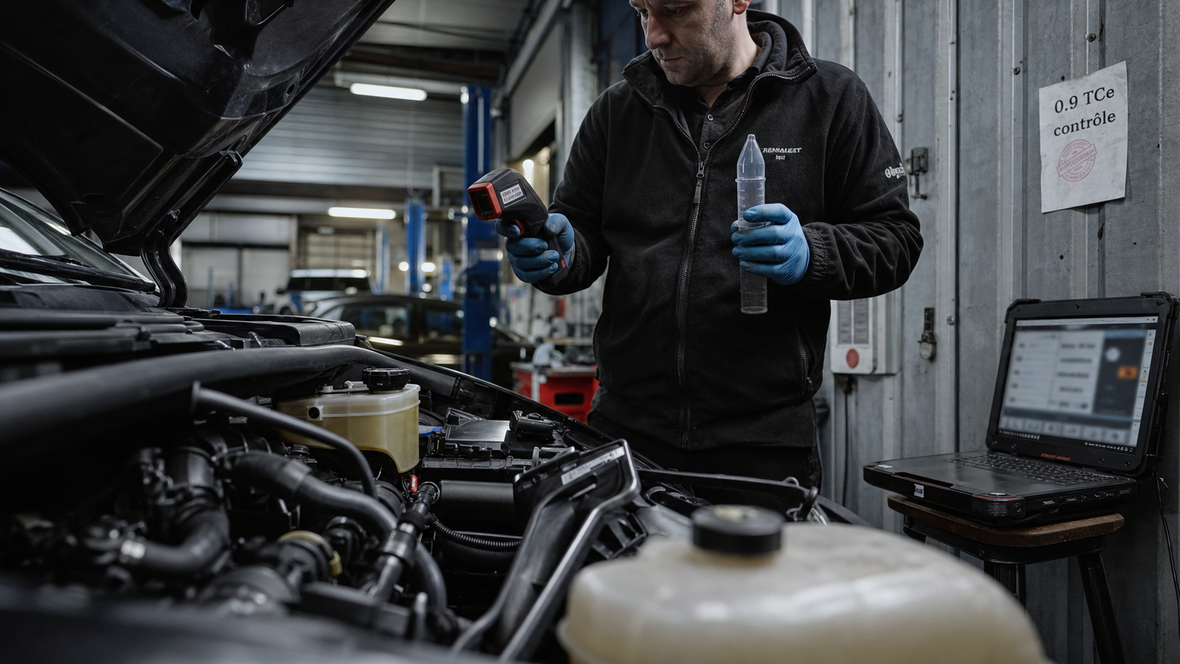 0.9 tce fiabilité : petit moteur essence en garage, diagnostic en cours