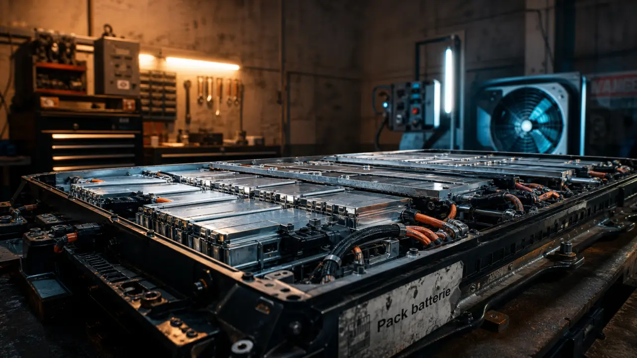 Batterie véhicule électrique LFP NMC NCA dans un atelier