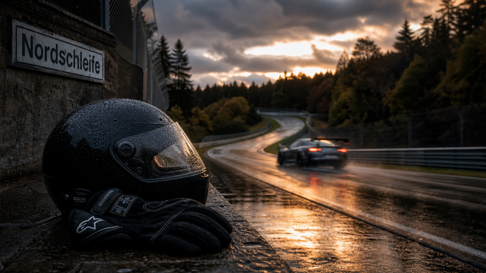 Circuit nurburgring : Nordschleife mouillée, vue basse de piste