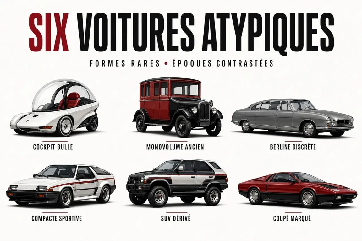 Voiture atypique : sélection de modèles rares et originaux dans une composition éditoriale
