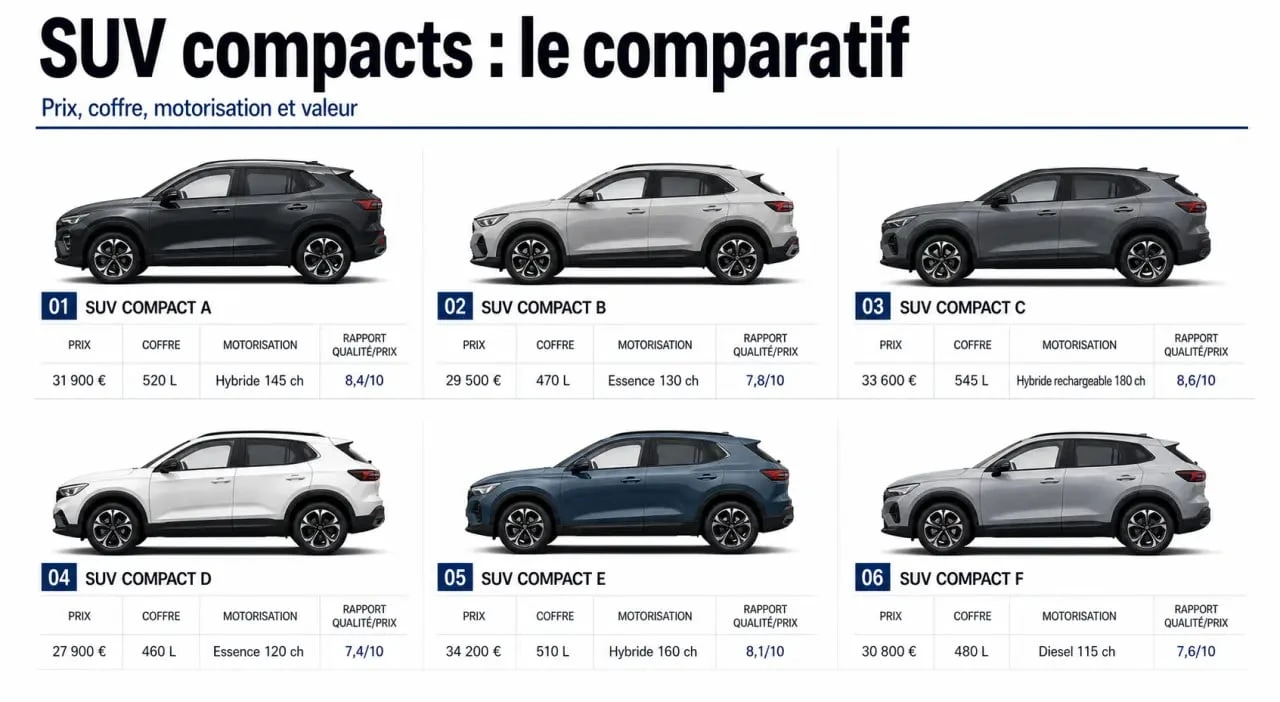 Comparatif du meilleur SUV compact avec prix, coffre et motorisations