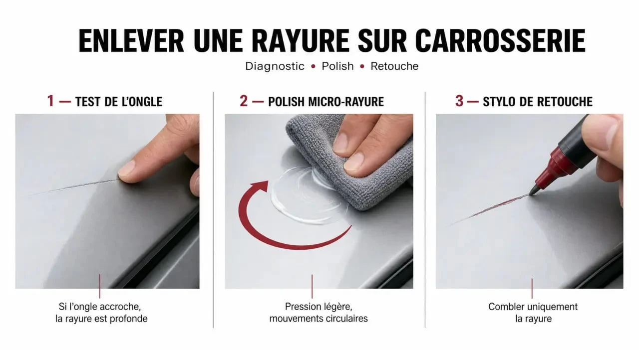 Enlever une rayure sur voiture : diagnostic et réparation en trois étapes sur carrosserie