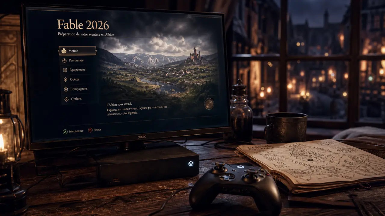 Fable jeu vidéo 2025 reboot 2026 : écran Xbox et ruelles d’Albion