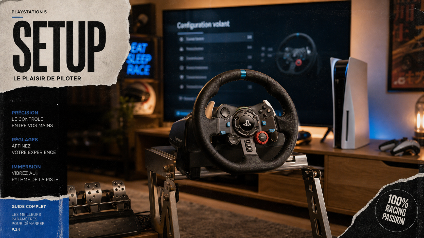 Set up volant PS5 : volant et pédalier prêts