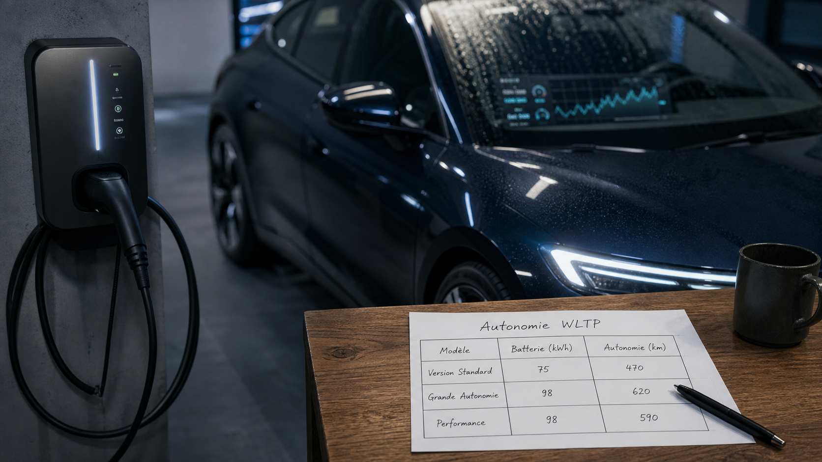Tableau autonomie voiture électrique WLTP 883 km