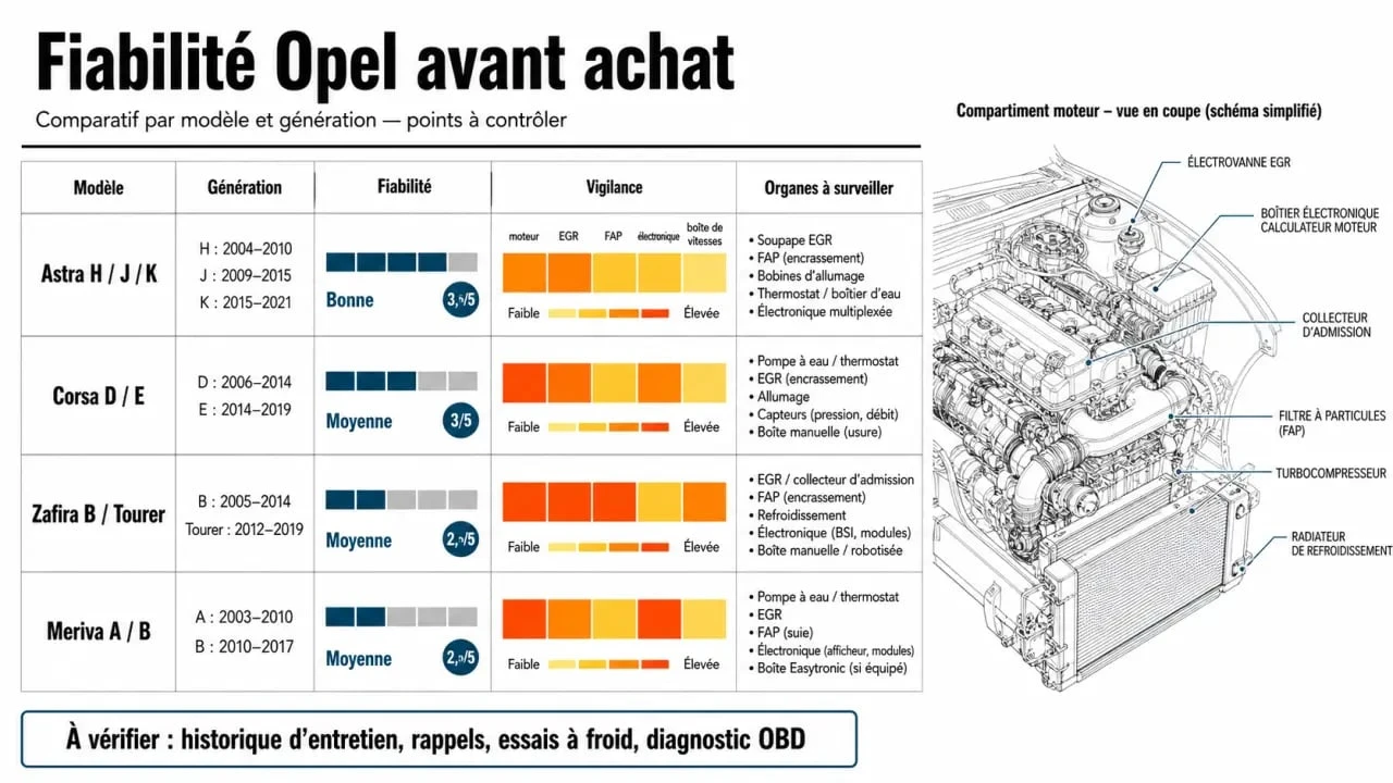 Opel fiabilité : infographie comparative par modèle et génération