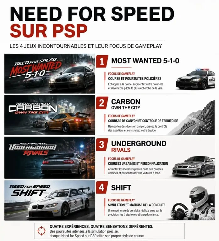 Infographie comparative des jeux Need for Speed sur PSP