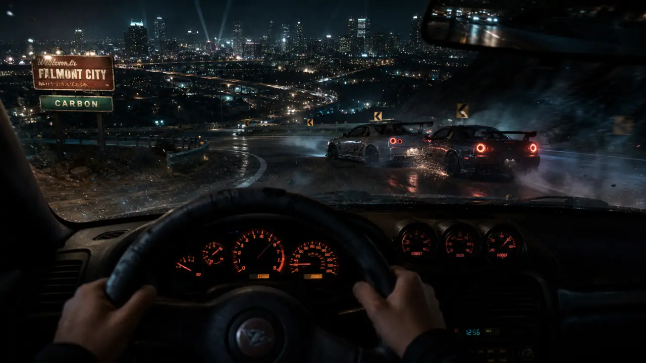 Need for Speed Carbon : duel de nuit en canyon, voitures tunées et fumée
