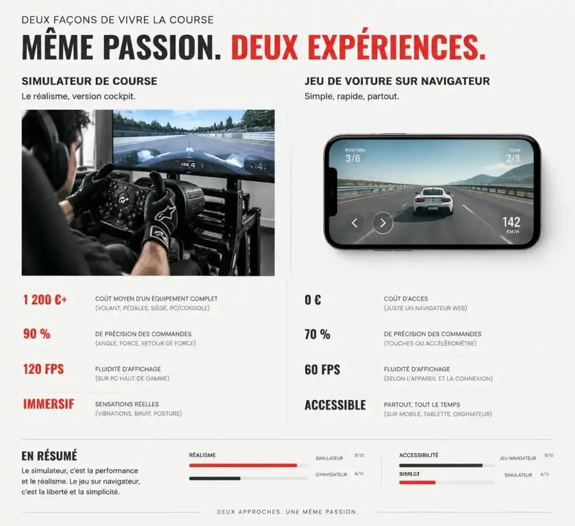 Comparaison entre simulation de course réaliste et jeux de voiture sur navigateur