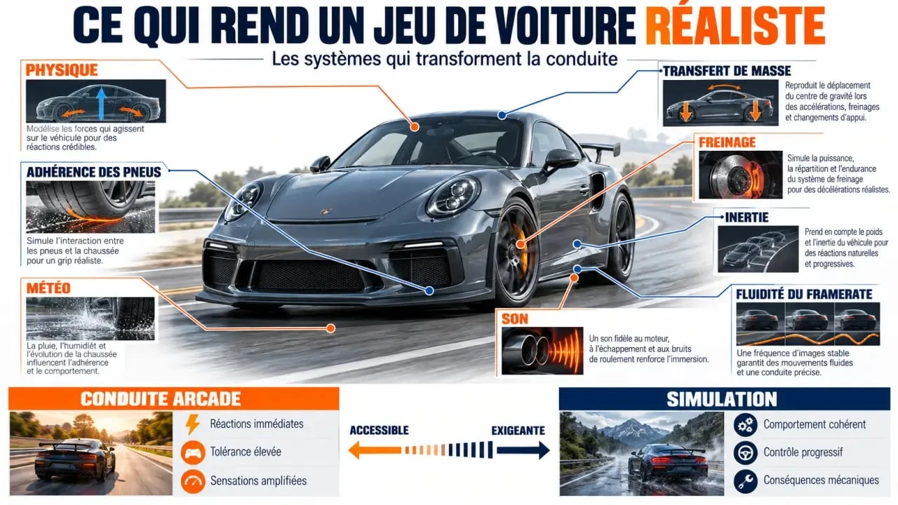 Infographie des critères de réalisme dans les jeux de voiture réalistes