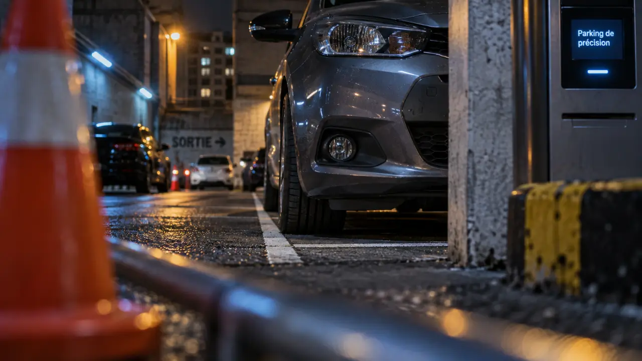 Jeux voiture de parking : voiture compacte en créneau nocturne