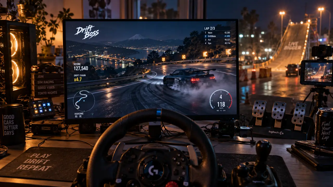 Jeux de conduite gratuit : vue conducteur, écran 3D et cascades nocturnes