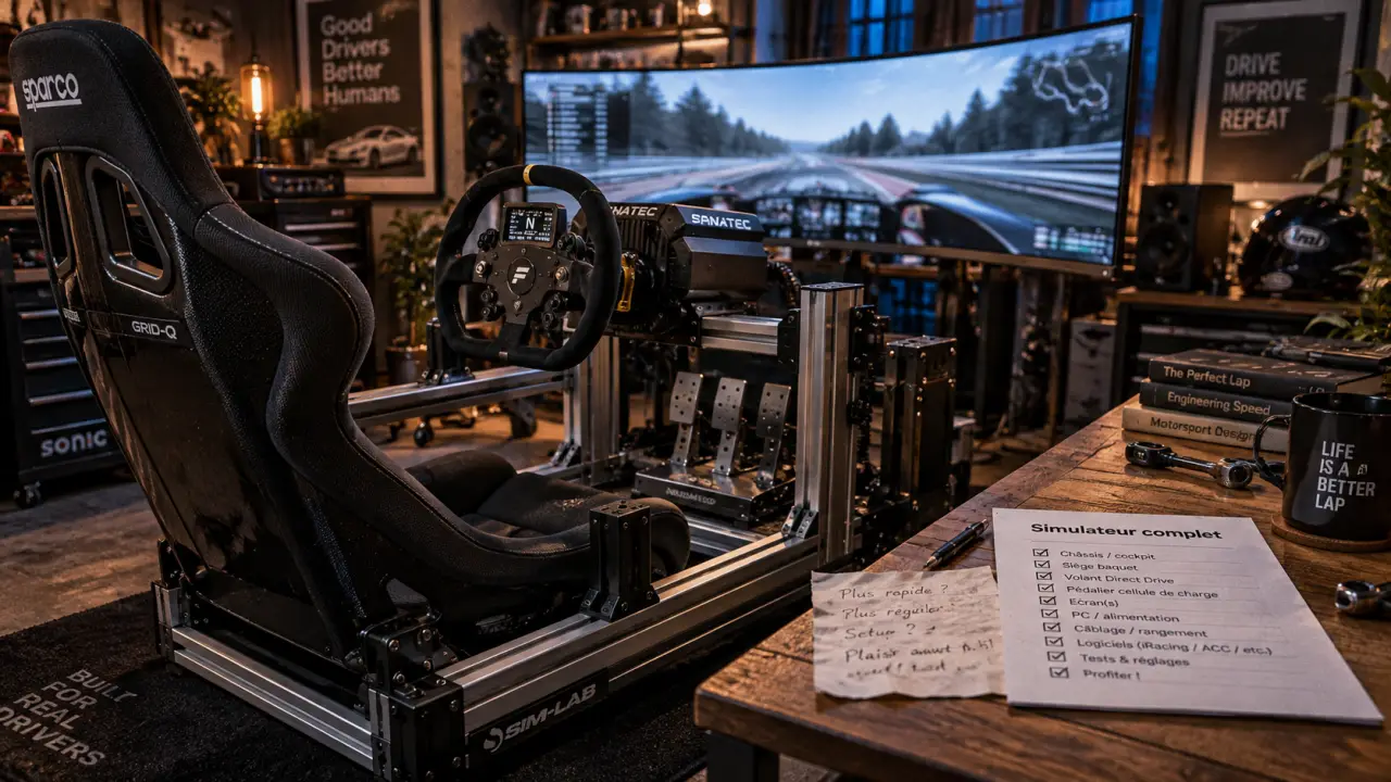 Cockpit de simulateur de course automobile complet, volant et pédales